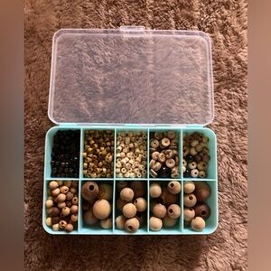 Natural Wood And Coconut Shell Bead Lot With Bead Case